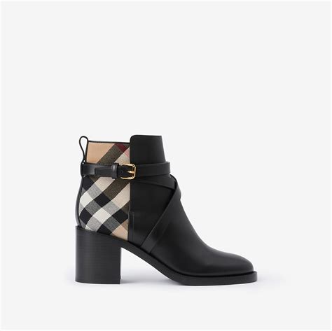 burberry peep toe boots|House Check and Leather Ankle Boots in Black/archive beige.